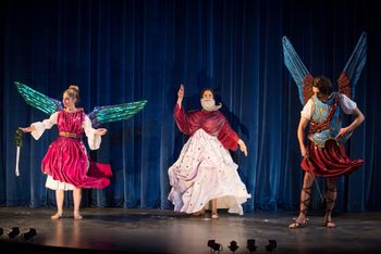 Christopher Cartmill's production of Goethe's Faust — The Almighty Goethe's FAUST directed by Christopher Cartmill, set design by Bo Ra Kwan, costumes by Sarah Zinn and lighting design by Catherine Cusick — pictured Raphael (Faith Wilansky), God (Maia Karo) and Michael (Matisse Neal) photo by Matt Pilsner