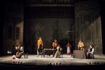 Christopher Cartmill's production of Goethe's Faust — The Tavern Goethe's FAUST directed by Christopher Cartmill, set design by Bo Ra Kwan, costumes by Sarah Zinn and lighting design by Catherine Cusick — pictured, the ensemble — photo by Matt Pilsner