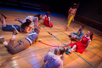 Aphra Behn's THE EMPEROR OF THE MOON directed by Christopher Cartmill (Spin the Bottle) Mason Gross School of the Arts with costumes by Taylor Pico, set by Bo Ra Kwan, lights by Nate Morgan (Ensemble) photo by Matt Pilsner.