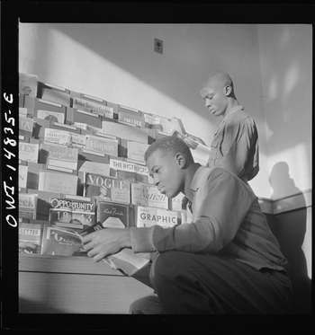 Bmakin Film: Who Killed Jazz features photos from the 1940s and 50s: this one by Gordon Parks: Students in Library at Bethune-Cookman College, Daytona Beach, Florida