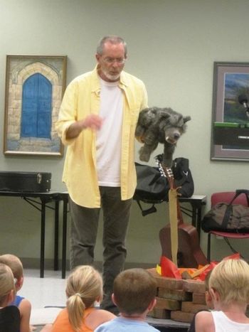 Roy telling his version of Little Red Riding Hood (with strawberry pancakes) with a little help from Bruno, the Timber Wolf.