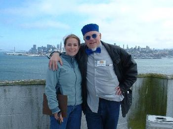 With Laura, the producer of the TV show I did for KRON. We are standing on the roof of Alcatraz at the 20th Anniversary party of the show.