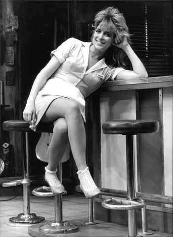 Carlene as Prudie in the musical "Pump Boys And Dinettes" on the West End stage in London, mid 1980s.