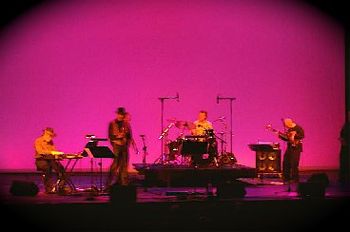 The Klingons play at the Carl Orff Stage in Munich Germany - from Left, Dave Posmontier - keys, Bob Butryn - clarinet, Stan Slotter - trumpet, Tom Cohen - drums, me, and Jack Kessler's shadow way righ