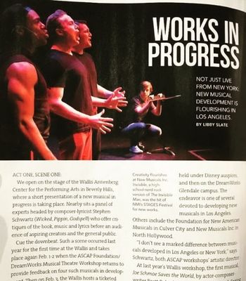 La Mirada's Playbill "Kill the Nerds" featuring Daniel Mills, Jordan Goodsell, Luke Simon (L-R) & pictured in a piece on musicals in La MIrada's Playbill