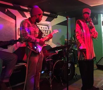 Stephen Hull on guitar with Larry at Water Hole, Larry sings with young Milwaukee guitarist Stephen J Hull at the Water Hole Feb 2019