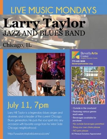 BevArtsCtr_Larry_7_11_2016 Poster for Larry's Music Monday show July 2016 Beverly Arts Center, SW Chicago