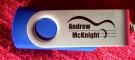 Stainless steel finish 8GB swing USB drives with Andrew McKnight logo printed