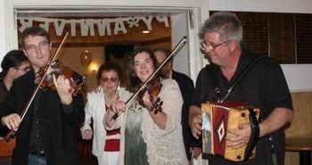 Let the celebration begin! Jeanne performs with Damien Connolly and John Whelan at friend Joe Heeran's anniversary party, East Haven Irish Club