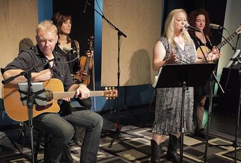 NLB 13 Jeffery Marshall, Aubrey Richmond, Carla Buffa and I discussing one of the songs from the cd release party for No Longer Broken at Ultimate Studios