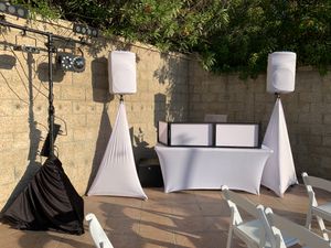 All White speaker covers, stand scrims & table covers