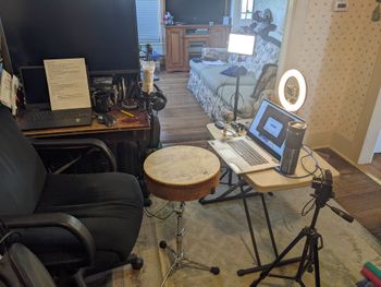 My set up for my online Hand Percussion Course I am teaching for an International College View 2 of 2