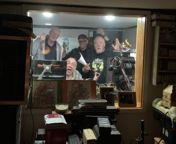 Great Friends, Amazing Artist and magical moments in the studio: My view while recording my parts for a NEW release from John Steven's. L to R Richard Cahillane, Tony Perino, Carl Mateo, and Johnny Steven's