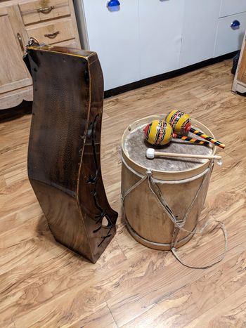 Instruments I used on a beautiful recent recording by Bill Kaman. Recorded by Matt Smith both gentleman are based in Austin, Texas. I love the technology we have so that I could do this in my studio in New York State L to R Boombakini, Bombo, and Maracas