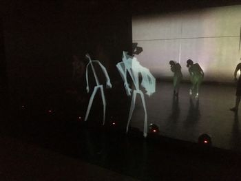 Computer Generated Graphics on Scrim 6 of 14 Casting real time sensor created images onto scrim based on dance movements programmed and operated by artistic director and computational artist; David Aloka. Lighting design by; Stephanie Van Sandt at Kaatsbaan International Dance Center