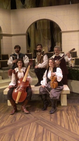 Twelfth_Night_1 The Twelfth Night Band, 2014. Back Row, L tp R: Ben Robinette, Rob DeVet, Roger Landes. Front Row: Stephanie Rizvi-Stewart, Angela Mariani.