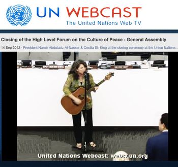 At the United Nations High Level Forum for a Culture of Peace Week Singing Happy Birthday to President of the General Assembly Nassir Abdulaziz Al-Nasser.