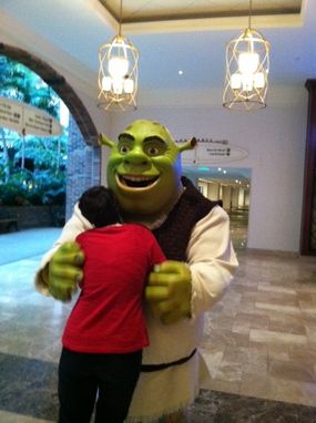 Morgan hugging Shrek