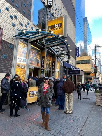 In front of Off-Broadway's Stage 42 Theatre, where we presented "Fiddler on the Roof" in Yiddish from 2018 to 2020!