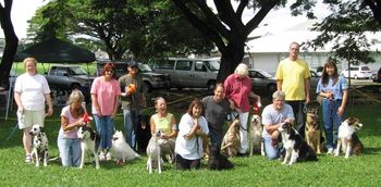 Members of the Hilo Obedience Training Club, Novice Competition Class. Margaret Blackmer is our instructor.