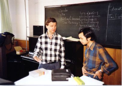 a classroom in Beijing Central Conservatory with composer Yuanlin Chen