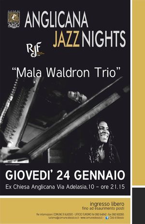 Flyer for Mala Waldron Trio @ Anglican Jazz in Alassio Italy