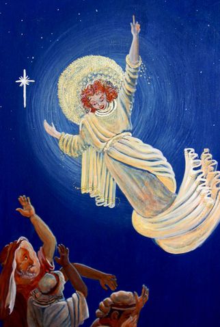 The angel announces the birth of Jesus Christ.