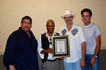 The Mike Watson Band receives the Blues Band of the Years Award (Atlanta Society Of Entertainers) August 2014. L-R is Paul, Kenny, Mike & Keith