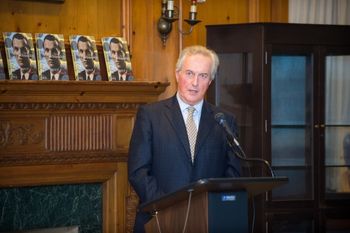 Andrzej addresses those gathered at the reception about Karski https://manhattan.edu/news/holocaust-genocide-and-interfaith-education-center-host-jan-karski-exhibit