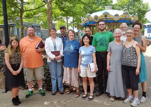 Shape note singers after outreach sing in Schenley Plaza