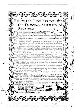 1790: Rules and Regulations for the Dancing Assembly at Savannah