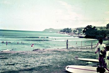 with a nice shaped little high tide bank sometimes too... look at this hot summers day in '65... late afternoon ...and its still offshore...how good is that!!!....love it when those sou'westers kick in for a few days......Waipu Cove ..Bream Bay Northland