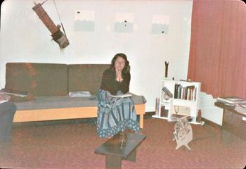 Xmas '72...Anna Brown at our flat in Capetown..South Africa... ..was so nice to see a familiar face...Anna was travelling by herself thru Africa...very cool!!....as was typical of our hippie ways then...all the furniture was home made including pictures..ha!