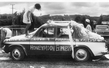 Rods sister Paula Haywood..givin' the car the old 'once over' just think... those lovely roof racks are about to become redundant.......well...at least he's still GOT his board ...46 yrs later!!...thats pretty cool!!