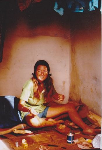 Mary Gough (Ralph) ....in South Africa 1970....making leather shoes or something.. maybe clothes!!!!....but definitely doing some staining of some sort!!!!