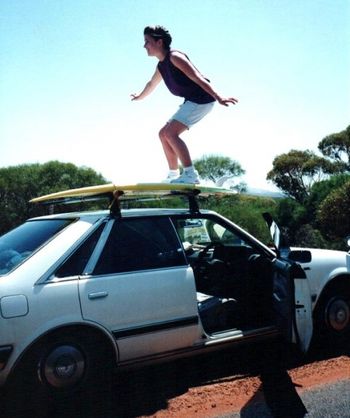 My daughter Bree ( Cooney) 1993..... My kids never could quite get the hang of surfing...Ha!.......Kalbarri WA..Aus