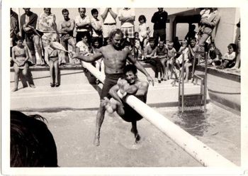 big barrel chested Bob (Hagner) beating those South Africans into submission..... ...."learn to swim...learn to swim you South African peasant"....Ha!