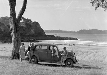 A crowded day at Sandy Bay 1946!! The Wells and the Jackson family with Sandy bay all to themselves...and how cool is that car!!