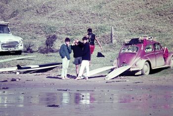 John Ivey....Tim.....Steve...Tui....Ahipara '67 check how high the high tide used to come to...right up to the grass!!