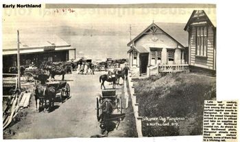Mongonui (east of Kaitaia)...'Steamer day'...1899.. The ship 'Clansman' made regular trips to places like Mongonui..they would have a special 'Steamers day' when locals would congregate at the wharf for supplies & newcomers..remember an overland trip to Auckland then(horse & cart)took several months.