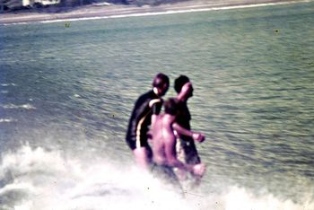 Roddy... Ian ...and Tui share a wave at Ahipara ...summer of '67 that was one of the coolest things about surfing during that era....sharing a wave with your mates ...was very cool fun all maneuvering together on a wave ...was a whole different spirit then!!