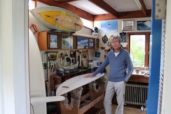62 yr old Mark Wheeler ( Sandy bay local) Former North Shore Auckland boy Mark who now lives at Tutukaka and still makes the odd board....in fact made one for Pauline Pullman.....In Marks interview with Laurie, he gives us some good advice..."dont go drying out your dope in a pie warmer!!....ha!!