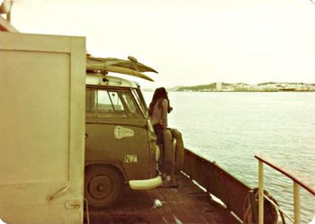 Heading across the straights of Gibraltor...September '72 Morrocco in the distance...had great waves in France...surfed 'La Barre' 6-8ft (made famous by the movie 'Evolution' and Wayne Lynch)...surfed Spain and Portugal....awesome!