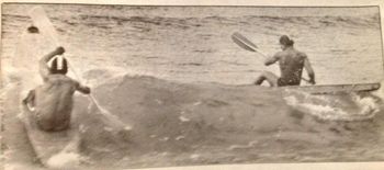 Surf ski race Waipu 1965 Surf skis were so difficult to keep straight (sitting down) when you caught a reasonable size wave in...they so easily 'broched' and you enevitibly ended up taking a swim...and maybe a smack on the head too!!