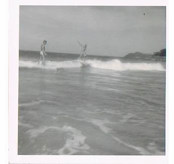 Waipu Cove 1960 Terry and Don sharing a wave..summer of 1960!There was no such thing like 'dropping in' then..i remember it was always fun sharing a wave with someone else..in fact it often was more fun than just yourself on a wave! we would laugh and hoot at one another