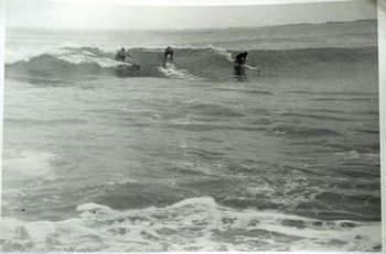 Classic photo from Trev King....Shipwreck Bay..summer of '65 This photo really captures the vib of the mid 60s....one guy doing a rail-hold crouch....another guy standing up as he goes over the wave...and the Kneel paddle take-off...