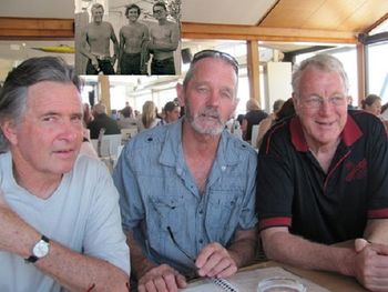 meanwhile 42 yrs later...the boys figure it time to catch up again....2012 Tony Kivell..Craig Rice and Drew Campi...hangin' out at Kirra in 1970...and 42yrs later...grateful that their still able to hang out...man they haven't changed one little bit...amazing....."now where did i put my glasses"...Ha!!