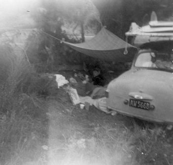 Waihi...summer of '65 Mike..with the 3 hutton Brothers Myself...Wayne..Brian and Terry Hutton did a surf trip down to waihi..and camped here under these trees for a few days....Brian and Mike all surfed out ....such cool fun...good old Hillman got us home again!