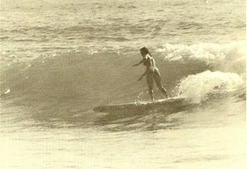 Jackie Mitchell showing good form at Pakiri...summer of '68 'Surfing in New Zealand' edition 1968.........Jackie lived a pretty commited surfing lifestyle..as did Northlands Pauline Pullman