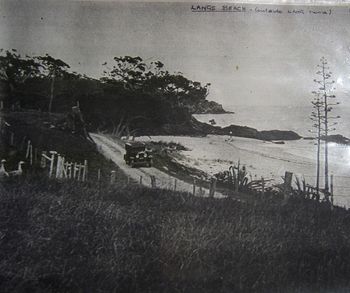 1946 Langs residence Langs Bch...photo taken from the 'Langs' home Langs Beach was actually known up until the 1940s as 'The Cove' or 'Smugglers Cove', as all the illegal rum supplies used to come in here......Langs situated in the Northland Bream Bay area...now an awesome beautiful surf spot...............